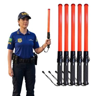 Imagem de Bastao Sinalizador LED Viario Kit 5 Apito Pilha Transito Guarda Fiscal Obra Frentista Manobrista