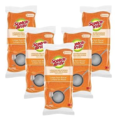 Imagem de Kit 5 Pacote Esponja Louças Delicadas Laranja SCOTCH Brite - 3M