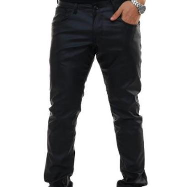 Imagem de Calça Masculina Sarja Resinada Preta Brilhosa Confortável-Masculino