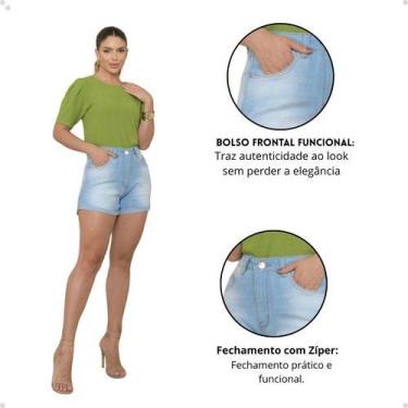 Imagem de Shorts Jeans Feminino Meia Coxa Cintura Média Confortável - AZ04 JEANS