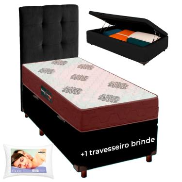 Imagem de Conjunto Cama Box Bau + Cabeceira + Colchão Solteiro D45 + Travesseiro Ortobom