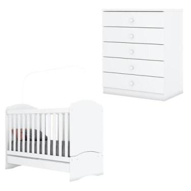 Imagem de Berço Nacional E Cômoda Infantil Bala De Menta Branco - Henn - MÓVEIS 