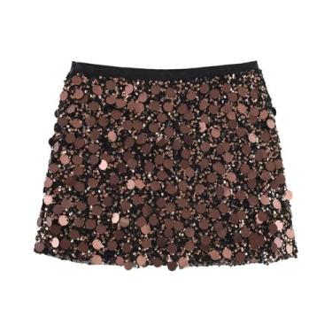 Imagem de Saia Mini De Lantejoulas Marrom Para Mulheres, Sexy, Envolvente, Para 