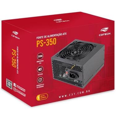Imagem de Fonte ATX 350W PS-350BK Preta C3 TECH sem Cabo, Bivolt