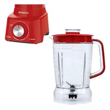 Imagem de Copo Liquidificador Compatível Mondial L850 L900W Cristal Tampa Vermel