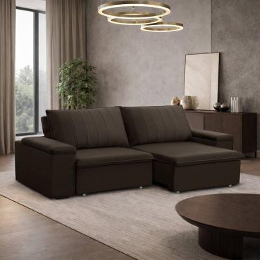 Imagem de Sofá 3 Lugares Retrátil Reclinável Para Sala 225cm Malfati F04 Veludo Marrom Escuro - L...