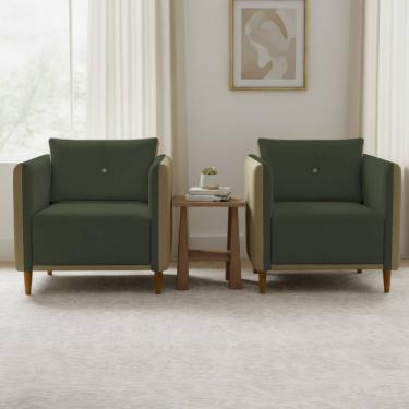 Imagem de Kit 2 Poltronas Decorativa Para Sala Recepção Consultório Aviv Luxo Corino e Linho