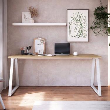 Imagem de Mesa Escrivaninha Industrial Home Office 160cm Idea A03 Nogal Sevilha Branco - Lyam Decor