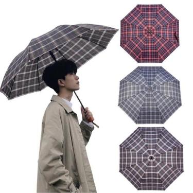 Imagem de Guarda Chuva Xadrez Reforçado Estampas Coloridas Cabo Reto Dobrável Po