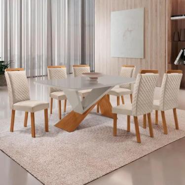 Imagem de Mesa de Jantar Yasmin 180cm Tampo MDF Vidro Canto Copo com 6 Cadeiras 
