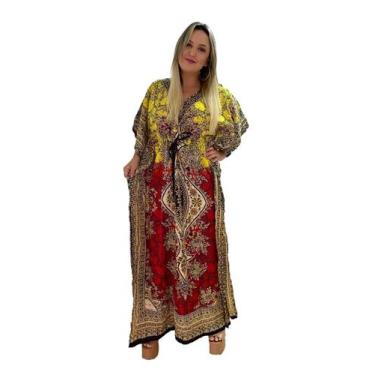 Imagem de Vestido Kaftan Indiano Longo Estampado Plus Size - Cod. 701 - Aleci Fa