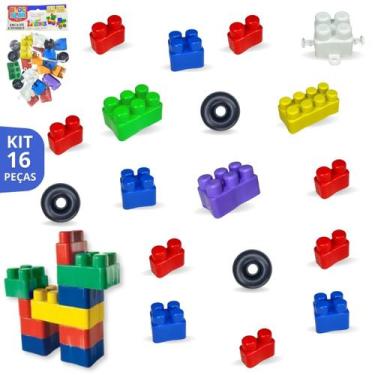 Imagem de Blocos De Montar 16 Peças Brinquedo Educativo Infantil - Europio