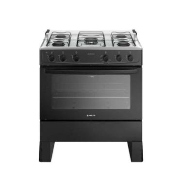 Imagem de Fogão Preto 5 Bocas Acendimento Automatico com Mesa Inox Milão Plus At