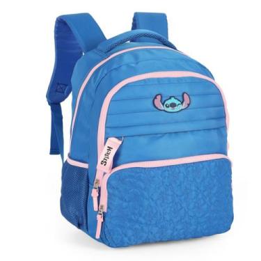 Imagem de Mochila Costas Juvenil Stitch Menina Casual Escola Azul - Disney