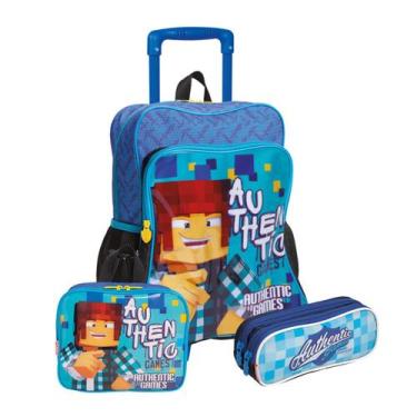 Imagem de Kit Mochila Rodas Authentic Games Lancheira Estojo Escolar - Sestini, 