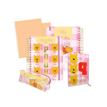 Imagem de Kit Material Escolar Ursinho Pooh com Estojo Grande Agenda 2025 Cadern