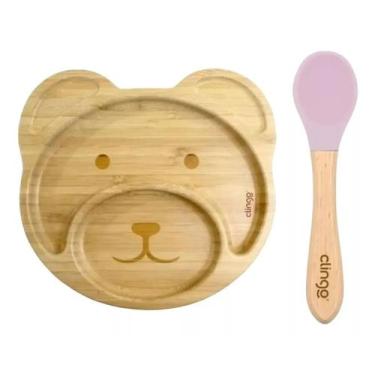 Imagem de Prato E Colher Bambu Infantil- Clingo, Rosa