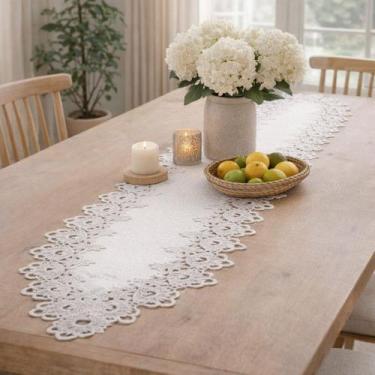 Imagem de Caminho de Mesa Rendado Bordado Veneza Branco 40x180cm Jolitex