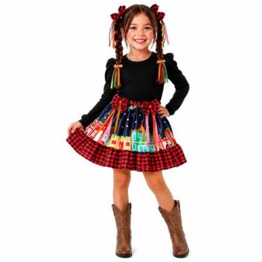 Imagem de Saia Infantil Festa Junina Xadrez Vermelha Sertãozinho Roupa pra Menin