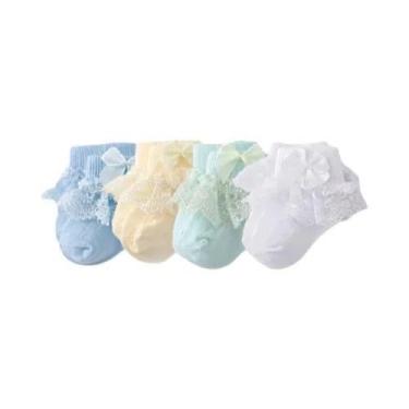 Imagem de Meias De Algodão Com Renda Para Meninas, 4 Pares, Recém-nascidos, Prin