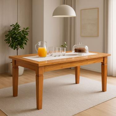 Imagem de Mesa de Jantar 1,5m 6 Lugares Retangular Madeira Maciça 150CM Natural