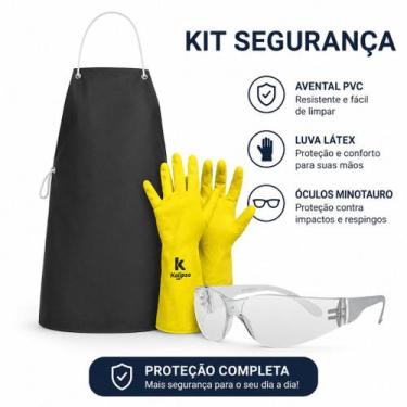 Imagem de Kit EPI Segurança Avental PVC Impermeável + Luva Látex + Óculos Minota