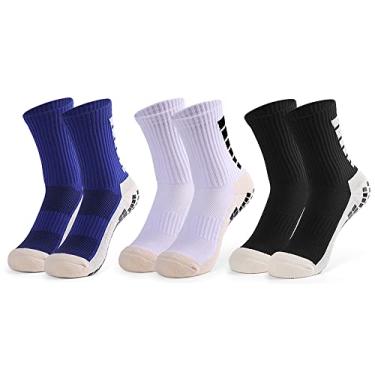 Imagem de Meias de futebol antiderrapantes masculinas meias atléticas para basquete futebol vôlei corrida caminhada caminhadas preto e branco e azul 3 pares