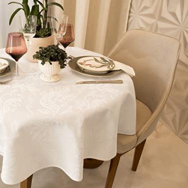 Imagem de Toalha Mesa Impermeável 4 A 6 Lugares 1,70m Jacquard Redonda (Medalhão Branco)