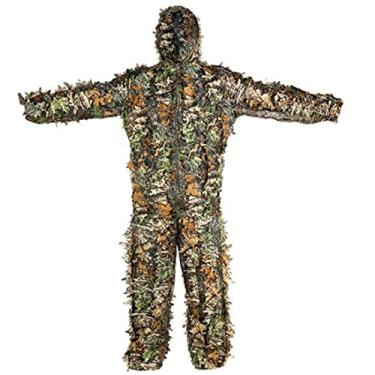 Imagem de scosao Ghillie Suit Terno de caça com camuflagem folhosa 3D, terno de floresta, com capuz, leve, respirável, camuflagem, roupas para homens, crianças, jovens para caça à selva, tiro, fotografia de vida selvagem, M
