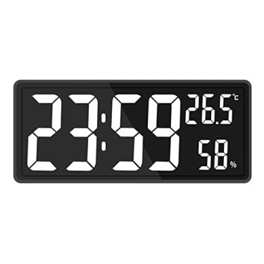 Imagem de Generic Grande Relógio de Parede Digital com Exibição de Temperatura e Umidade, Relógio Eletrônico de Grandes Números para Sala de Aula Ginásio NightStand, BRANCO
