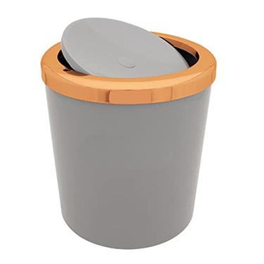 Imagem de Lixeira Redonda 5 Lts Tampa Rosé Gold Basculante Cesto Lixo Cor:Cinza