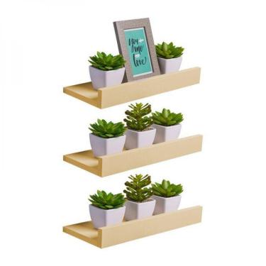 Imagem de Kit 3 Prateleiras Porta Quadros 50 X 10cm Bege Claro