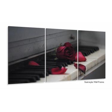 Imagem de Quadro Decorativo Piano Rosa Vermelha 120x60 Sala Quarto