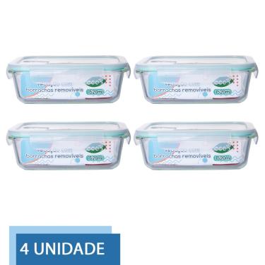 Imagem de Jogo 4 Pote de Vidro Hermético Marmita Tampa 4 Travas 1520ml