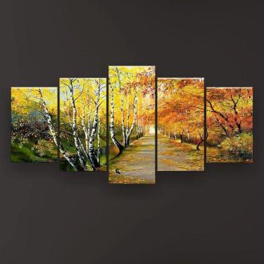 Imagem de Quadro Decorativo Pintura Caminho No Outono 129x61 Kit 5 Pcs