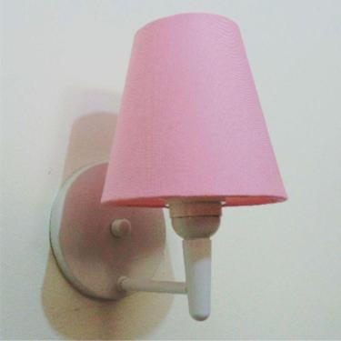 Imagem de Arandela Cone Base Alumínio Branco Cúpula em Tecido Rosa