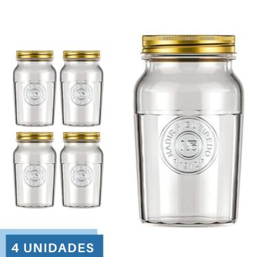 Imagem de 4 Pote Americano Mantimento Café Vidro Vintage 1,5L Nadir
