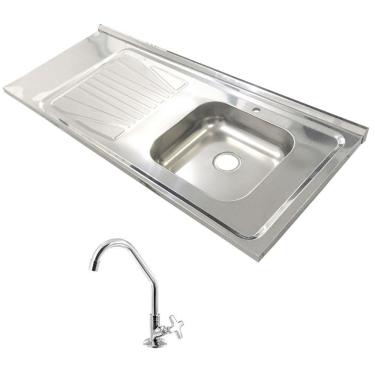 Imagem de Pia Inox Fabrinox PSD1200D 120x52cm, cuba direita com furo e torneira