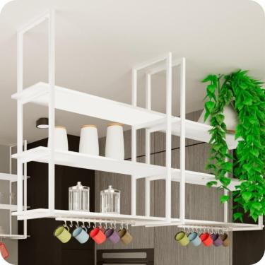 Imagem de Prateleira Estilo Industrial Suspensa Teto Cozinha 80cm B.B