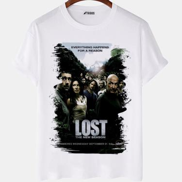 Imagem de Camiseta masculina Serie Famosa Lost Capa Arte Nova Camisa Blusa Branca Estampada