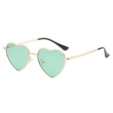 Imagem de Óculos de sol com armação de metal moda feminina vestido extravagante retro em forma de coração com lente gradiente óculos de sol uv 400 ao ar livre, ouro, verde, china
