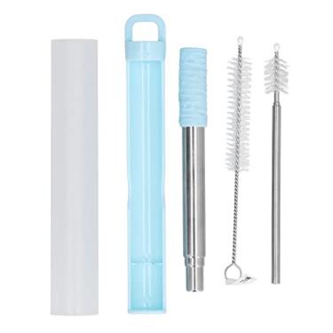 Imagem de Canudos, canudos de aço inoxidável, canudo dobrável portátil, canudo com escova de limpeza, para café, chá, água potável, sem BPA(blue)