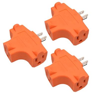 Imagem de ELEGRP Extensor de energia resistente de 3 pinos para saída tripla na direção T, extensor de tomada de parede aterrada multidirecional com plugue de 3 pinos, 15 A, 125 volts, listado ETL, pacote com 3, laranja