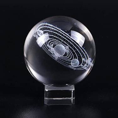 Imagem de Bola de sistema solar gravada 6 cm/8 cm planetas em miniatura 3D modelo esfera globo de vidro ornamento presente para decoração de casa, base de cristal de 6 cm