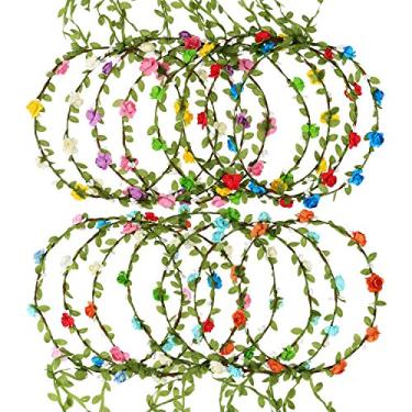 Imagem de EBOOT 15 peças de coroa de flores coloridas sortidas, grinalda, tiara multicolorida, tiara floral para festivais de casamento, férias, festas de fadas, adereços de fotografia