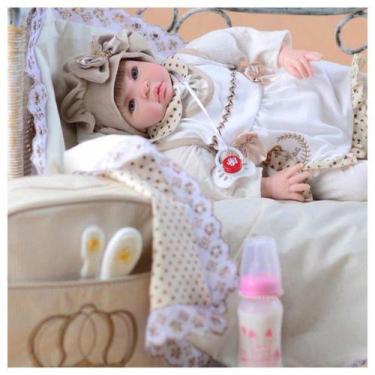 Imagem de Boneca Bebê Reborn Princesa Larinha Loira Roupa Creme 53cm - Cegonha R