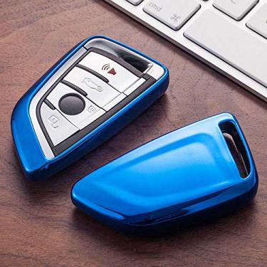 Imagem de CSHU Porta-chaves em TPU macio capa de capa para chaveiro com anel de chaveiro, adequado para BMW X5 F15 X6 F16 G30 7 Serie G11 X1 F48 F39, Azul
