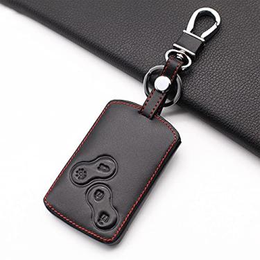 Imagem de CSHU Couro, 4 botões, porta-chaves do carro, capa do chaveiro, porta-chaves, porta-chaves, adequado para Renault Clio Scenic Megane Duster Sandero Captur Twingo Koleos, preto