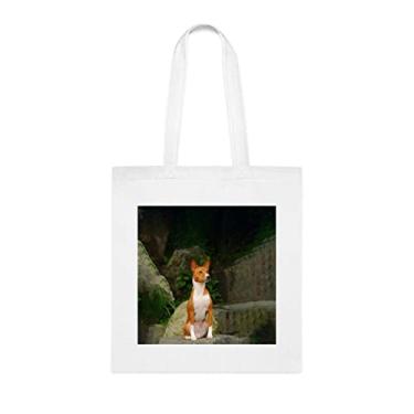 Imagem de Bolsa para cachorro Basenji, presente para cachorro Basenji, aniversário de cachorro Basenji bolsa de ombro para cachorro Basenji, bolsa reutilizável para cães Basenji, Branco
