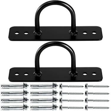 Imagem de Lyellfe Pacote com 2 âncoras de batalha, suporte de montagem de teto de parede para alça de suspensão, sistemas de treinamento de força de peso corporal, kit de suspensão de rede resistente para corda de batalha, anéis de ioga e ginástica
